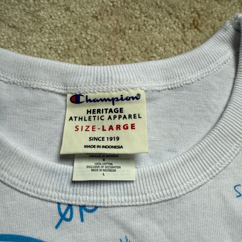 Champion White‎ Heritage Tee Sz Large AOP NWT